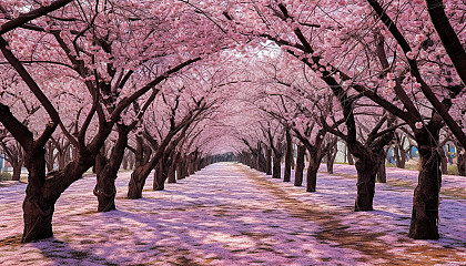 A grove of cherry trees in full bloom.