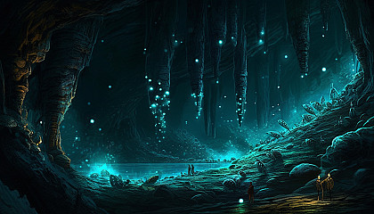 A cavern filled with luminescent glow worms.
