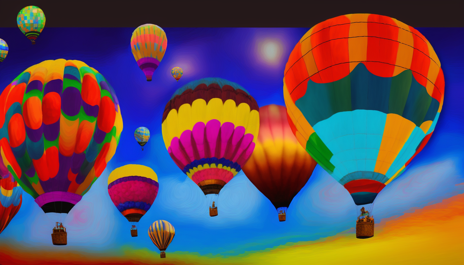 "Colorful Hot Air Balloons": A surreal and stunning sight of hot air balloons floating above in vivid hues.