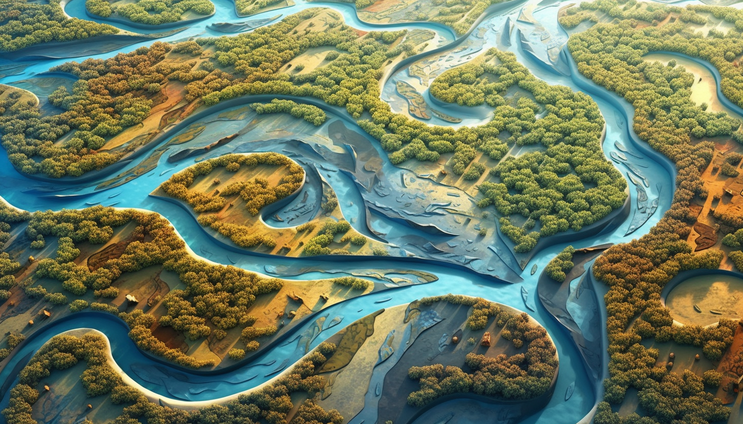 A bird's eye view of a maze-like river delta.