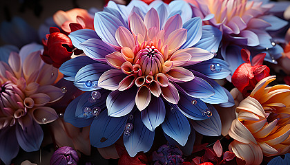A close-up of a blooming flower, showcasing its intricate patterns and vibrant colors.