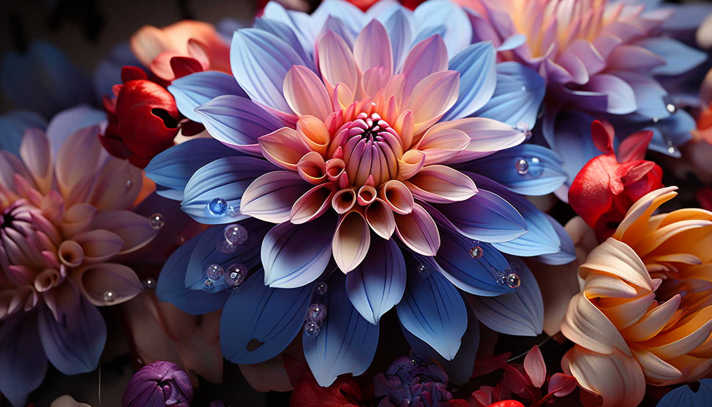 A close-up of a blooming flower, showcasing its intricate patterns and vibrant colors.