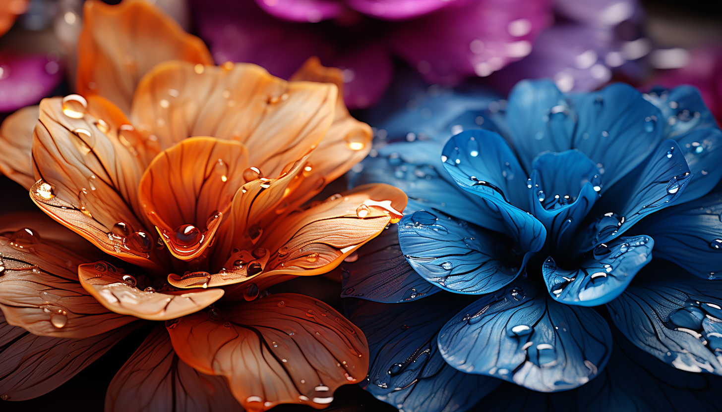 The intricate veins and bright hues of a petal in a close-up shot.