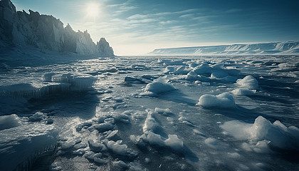 Frozen landscapes with ice formations, glaciers, and snowy expanses.