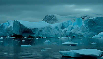 Frosty scenes of icebergs and glacial structures in polar regions.