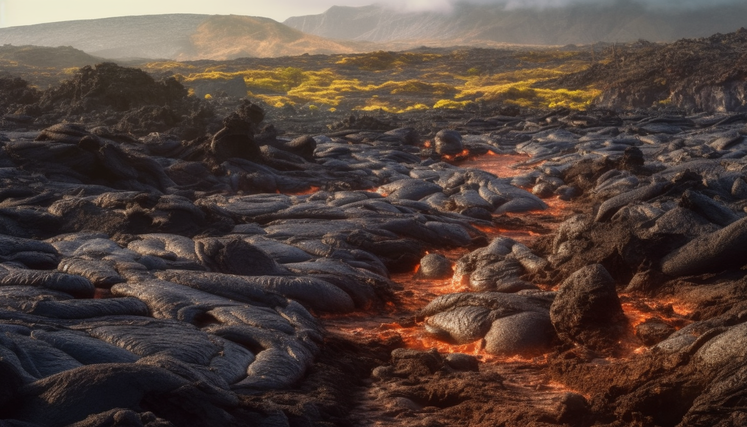 Volcanic landscapes featuring fiery lava flows and unique geological formations.