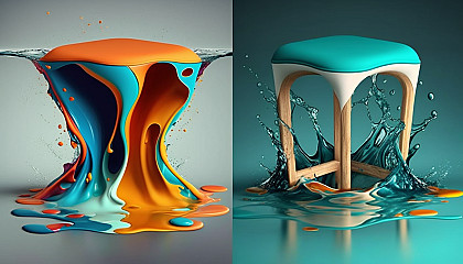 An image featuring a stool in an unexpected or unusual context, such as a stool floating in water or a stool with a vibrant, colorful design.