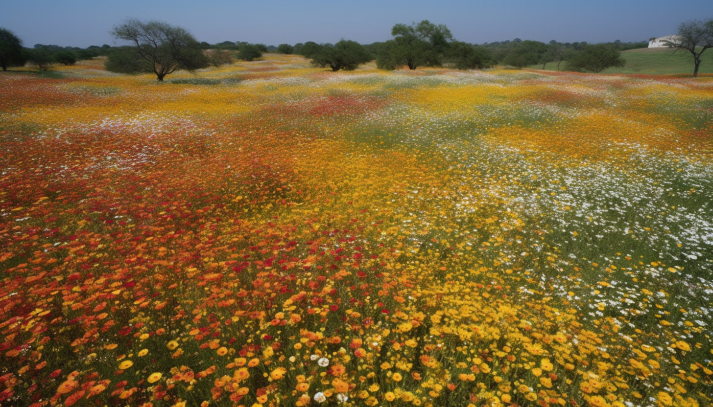 Blooming fields of wildflowers in various colors and patterns.