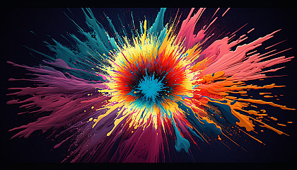 "Color Burst": A dynamic explosion of bright colors and patterns, creating a visually striking and energetic image.