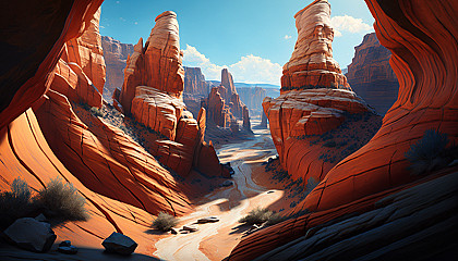 "Canyon": A majestic canyon with striated rock formations, shaped by nature's forces.
