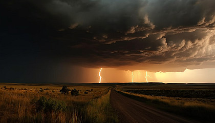 Dramatic weather events, such as lightning storms, tornadoes, or swirling clouds.