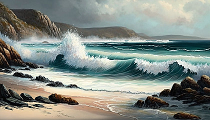 A tranquil beach with waves crashing onto the shore