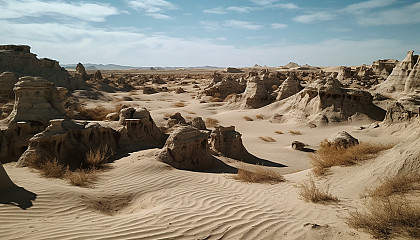 Desert landscapes with hidden oases and unique rock formations.