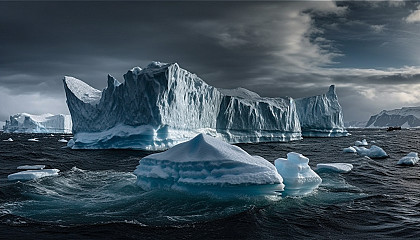 Art capturing the beauty of icebergs and frozen landscapes in the polar regions.