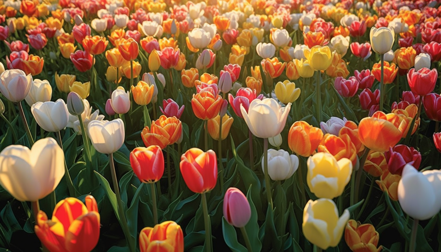 A bed of vibrant tulips heralding the arrival of spring.