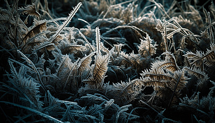 Intricate patterns formed by frost or ice on various surfaces.