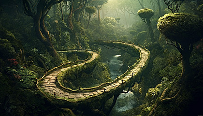 A narrow, winding path disappearing into a dense forest.