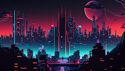 "Neon Nightscape": A futuristic cityscape illuminated by vibrant neon lights, creating a surreal and otherworldly atmosphere.