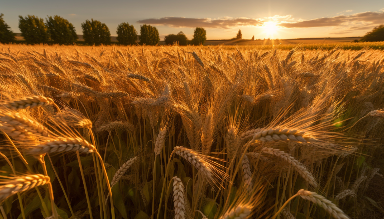 A field of ripening wheat swaying gently under the summer sun.