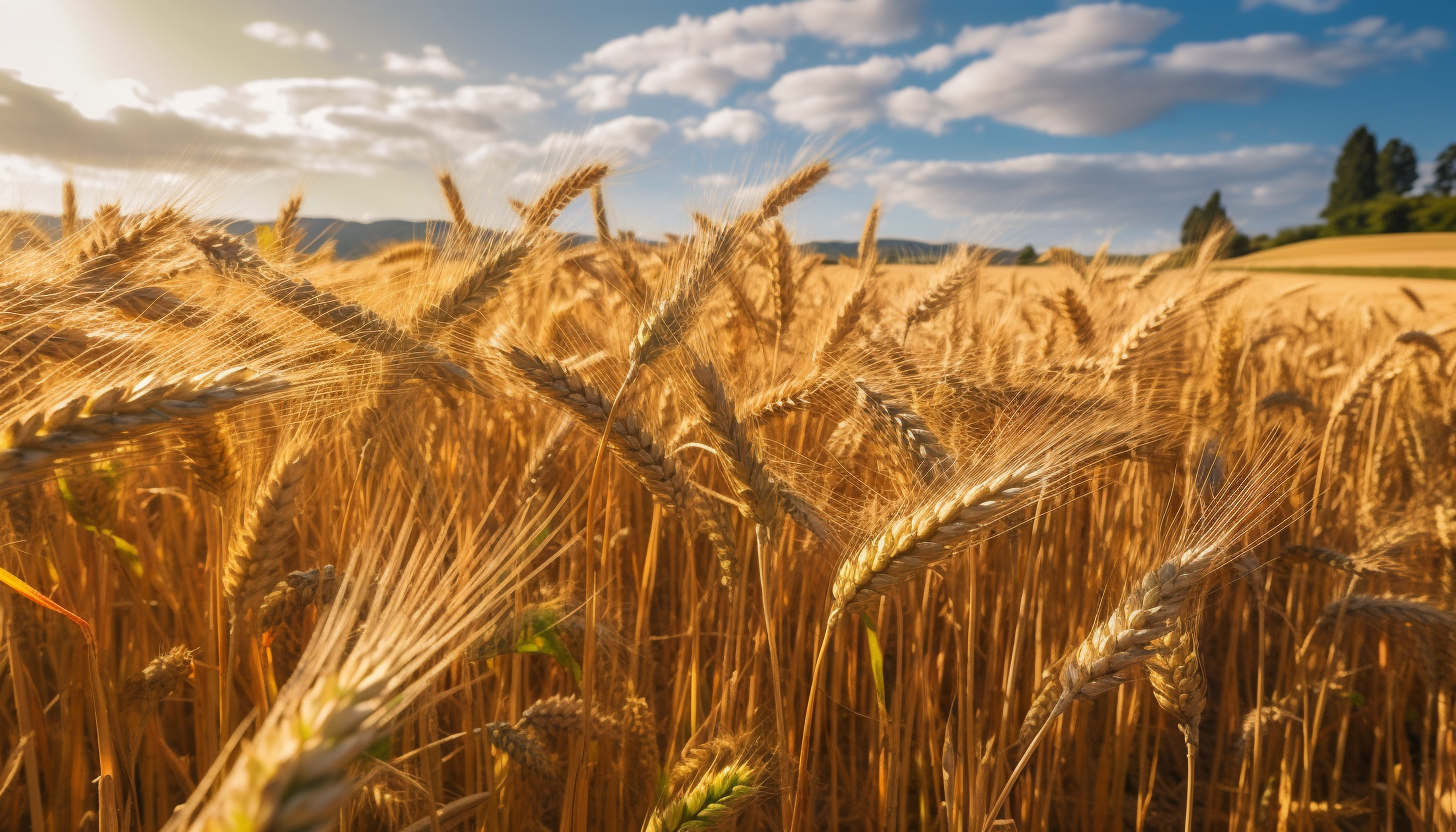 A field of ripening wheat swaying gently under the summer sun.