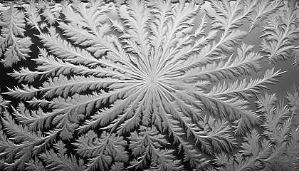 Intricate ice patterns formed on a winter window.