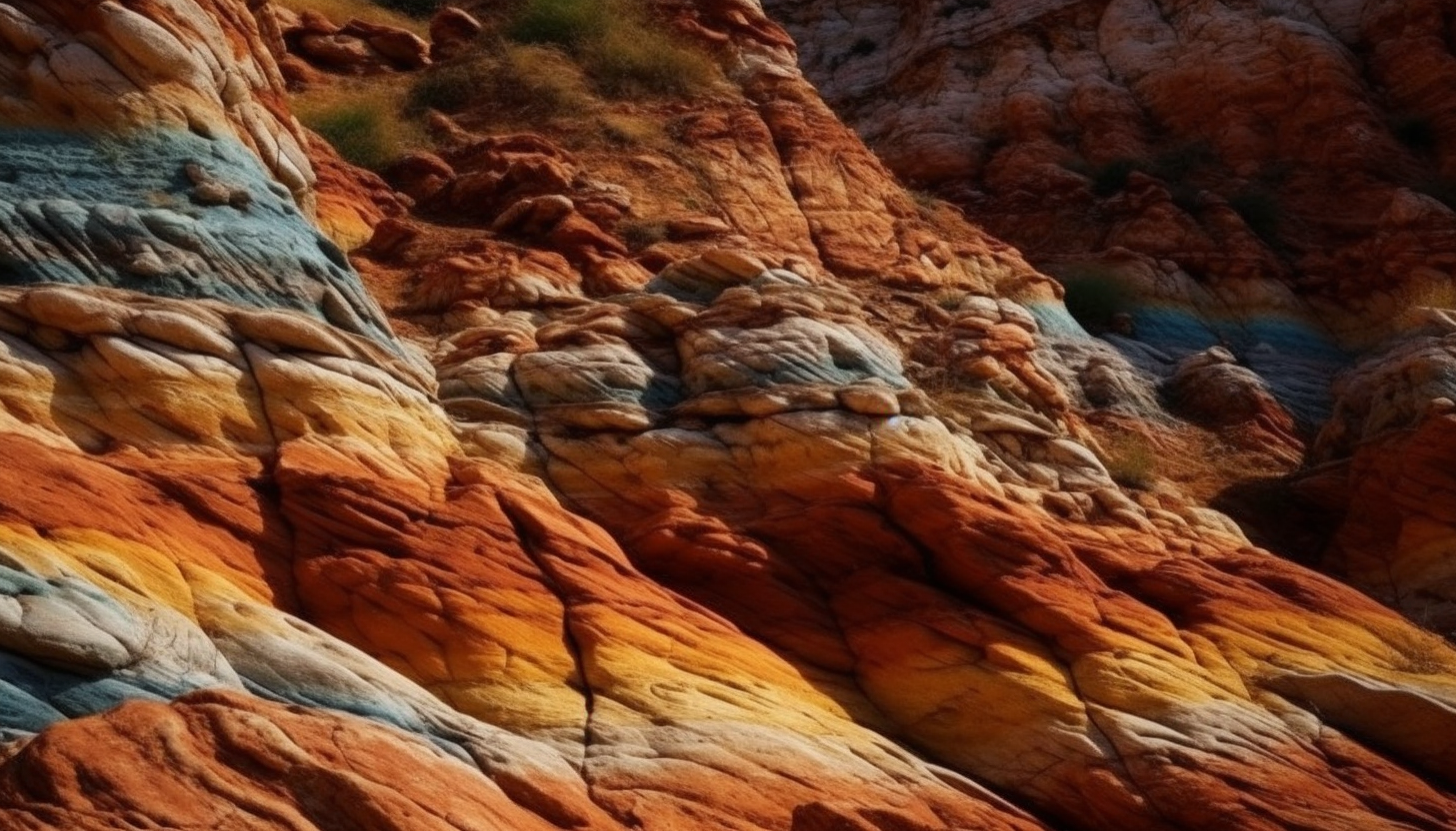 Colorful geological formations, such as sandstone canyons or layered rock structures.