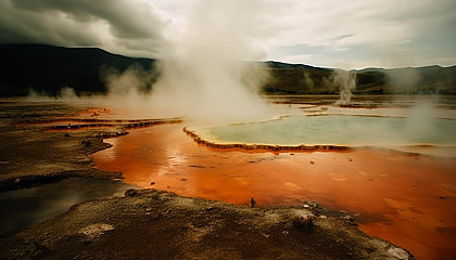 Geothermal hot springs surrounded by steamy, vibrant landscapes.