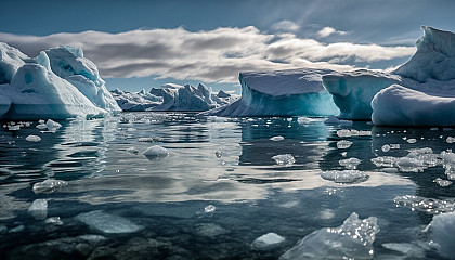 Art capturing the beauty of icebergs and frozen landscapes in the polar regions.