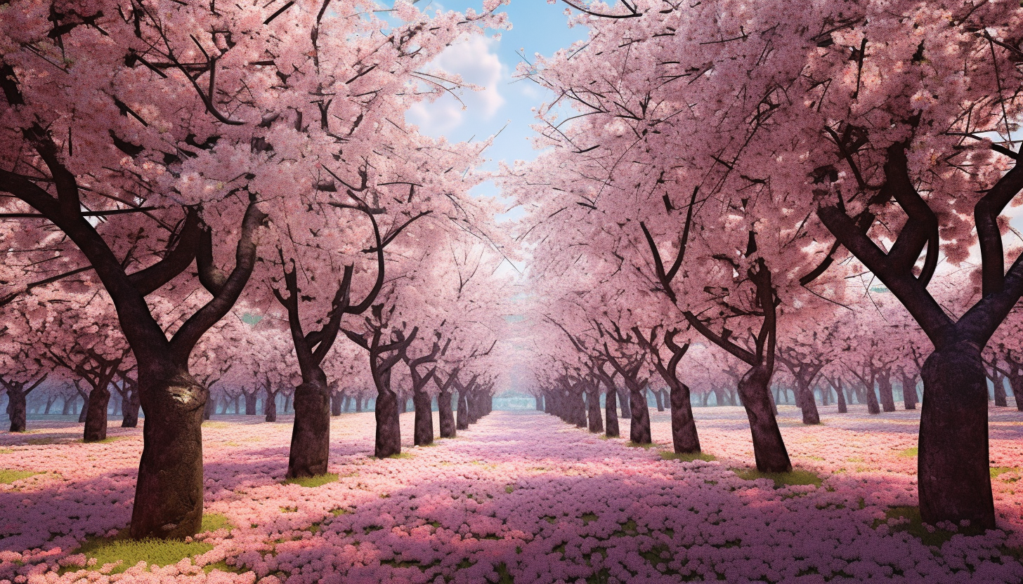 A grove of cherry trees in full bloom.