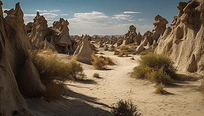 Desert landscapes with hidden oases and unique rock formations.