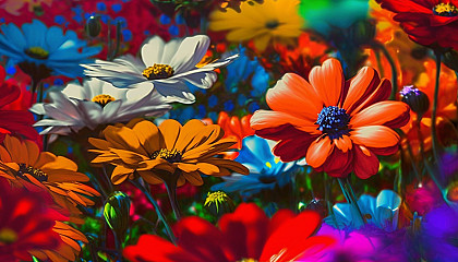 A close-up photograph of a colorful flower garden