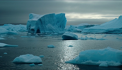 Frosty scenes of icebergs and glacial structures in polar regions.