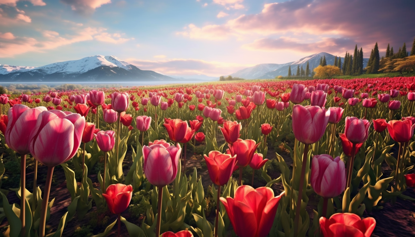 A bed of vibrant tulips heralding the arrival of spring.