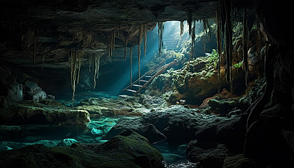 Bioluminescent forests or caves, showcasing a mystical atmosphere.