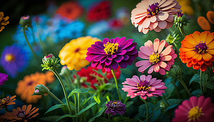 A close-up photograph of a colorful flower garden
