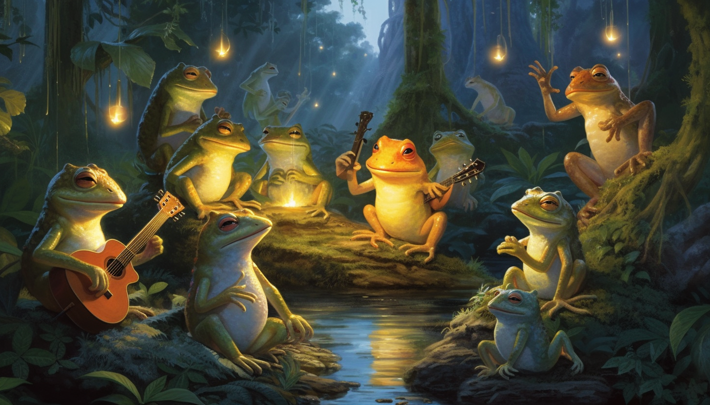 A chorus of frogs and crickets singing the song of the night.