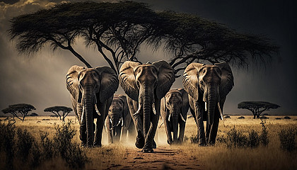 A group of elephants walking through a savanna