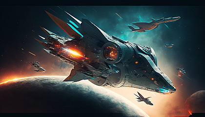 A sci-fi inspired image of a futuristic spaceship flying through the cosmos.