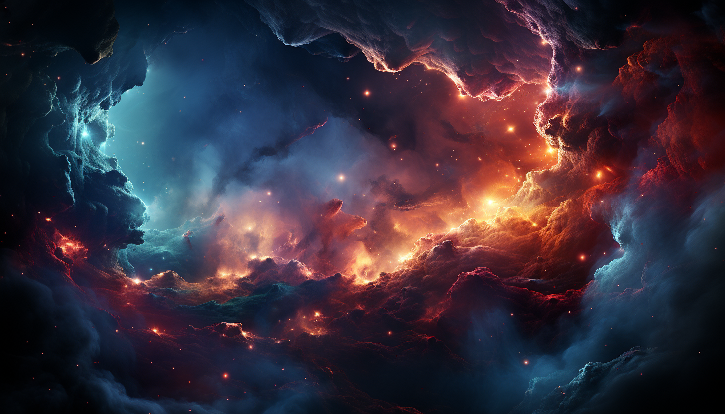 A vivid nebula in deep space, full of swirling colors and stars.
