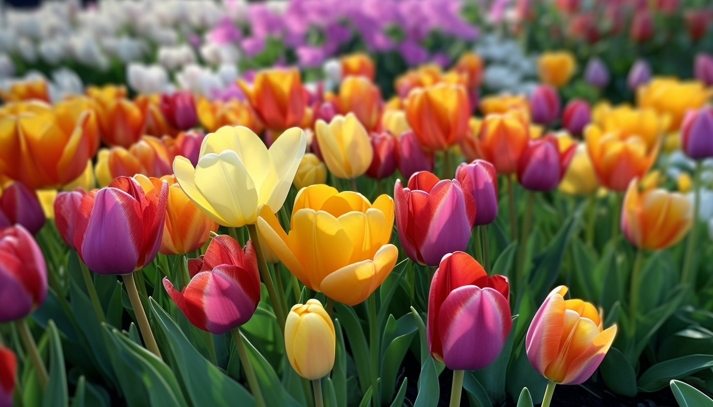 A bed of vibrant tulips heralding the arrival of spring.