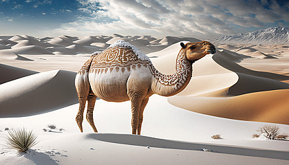 A desert animal (such as a camel or snake) surrounded by snow