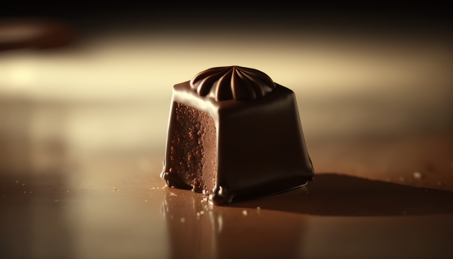 An image of a small, delicious-looking bite of food, such as a single chocolate truffle or a delicate pastry.