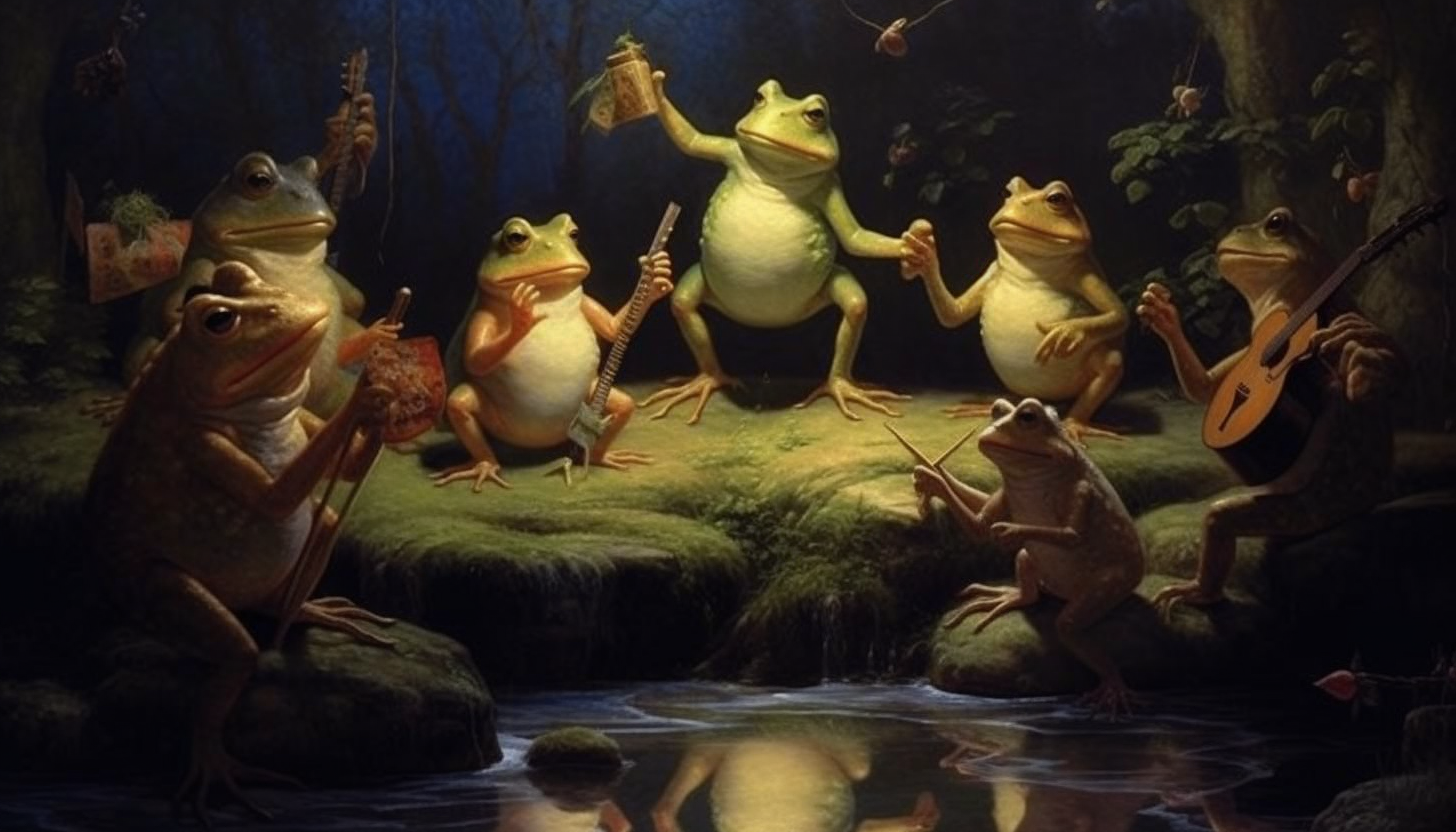 A chorus of frogs and crickets singing the song of the night.