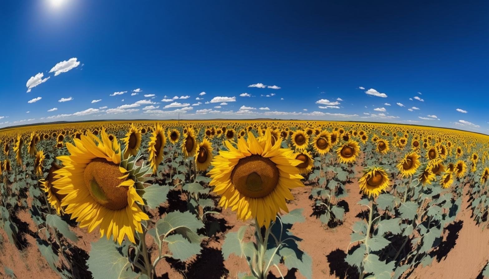 A field of sunflowers with a clear blue sky