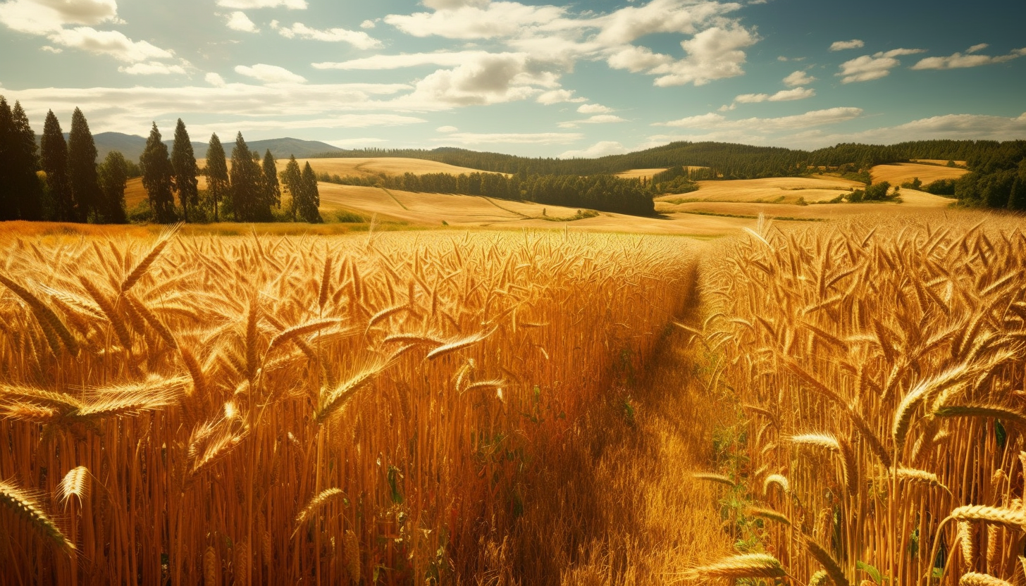 A field of ripening wheat swaying gently under the summer sun.