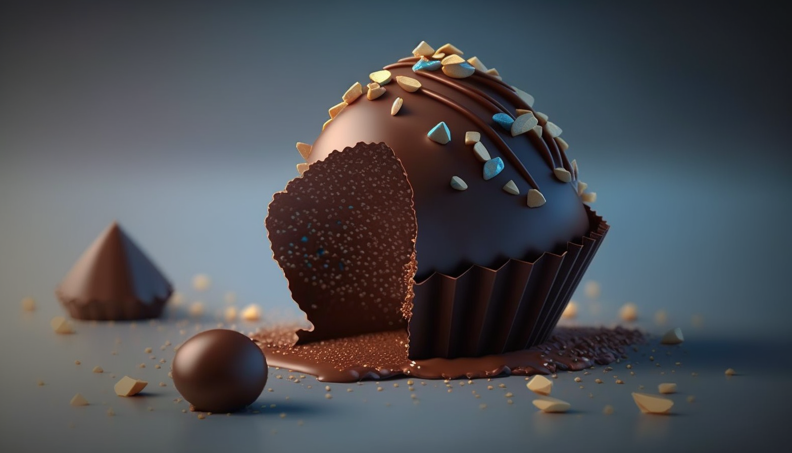 An image of a small, delicious-looking bite of food, such as a single chocolate truffle or a delicate pastry.