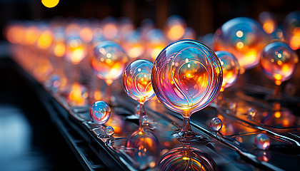 The iridescent surface of a soap bubble.