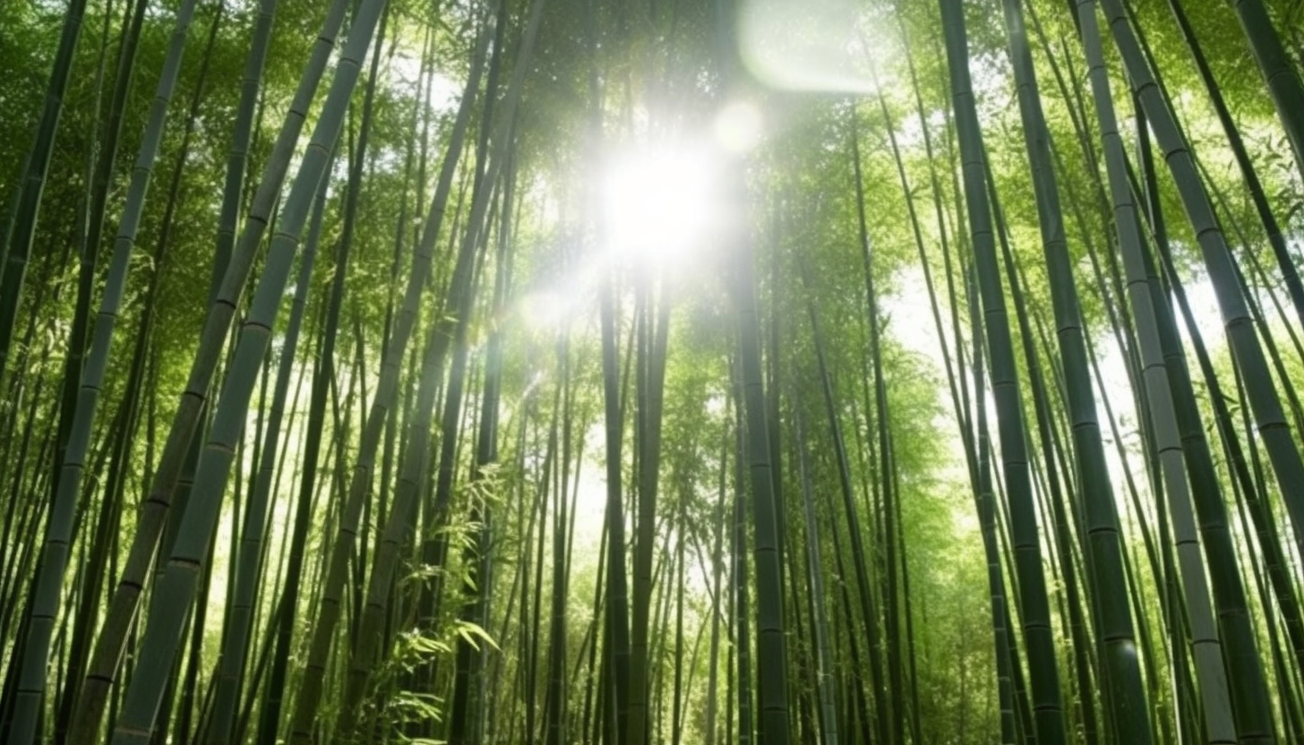 Dense bamboo forests with light filtering through the stalks.