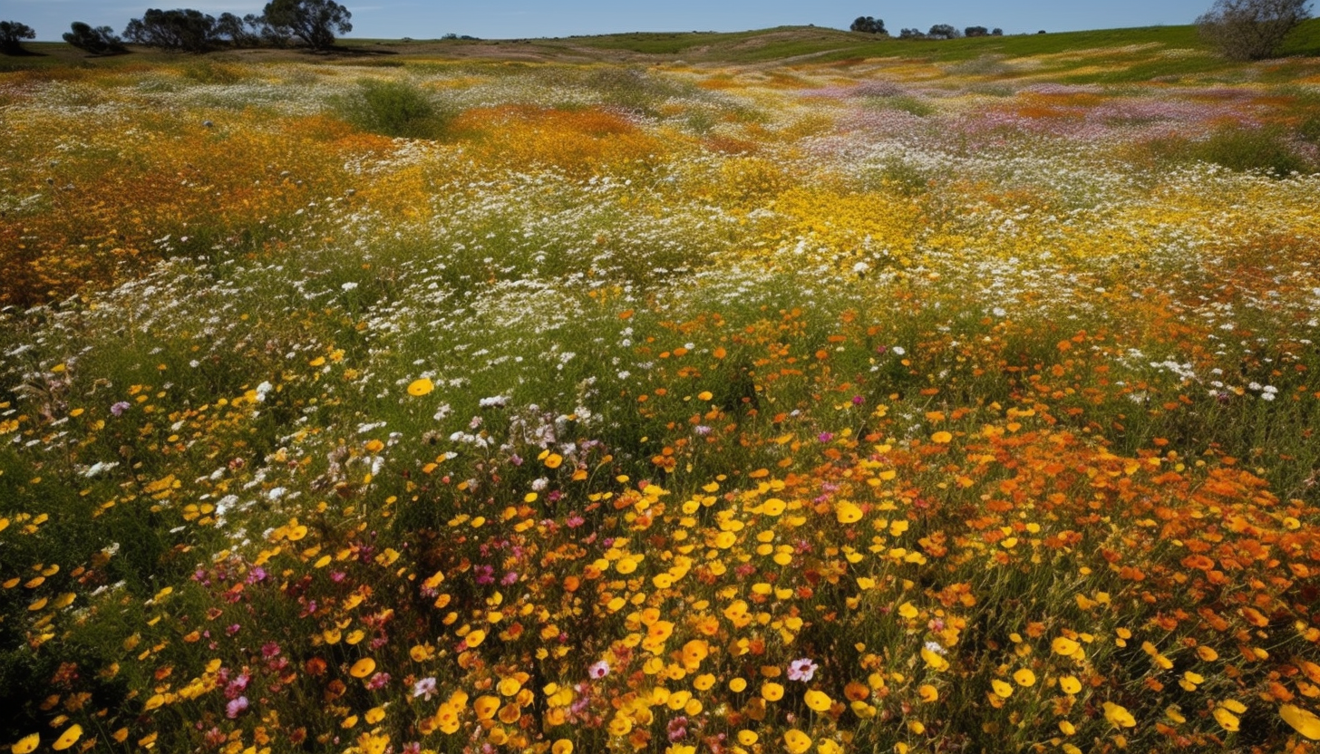 Blooming fields of wildflowers in various colors and patterns.