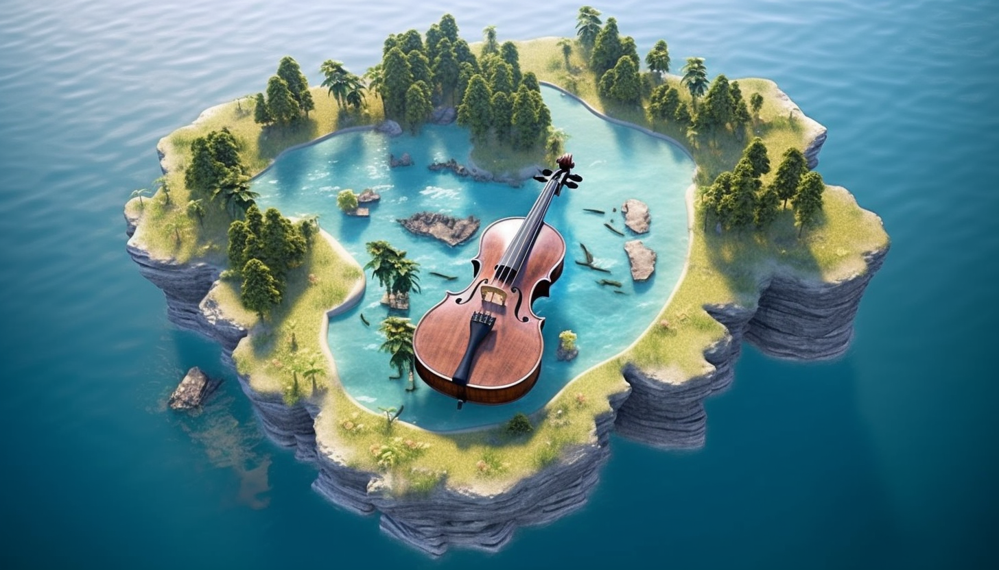 A violin-shaped island surrounded by crystal-clear waters.